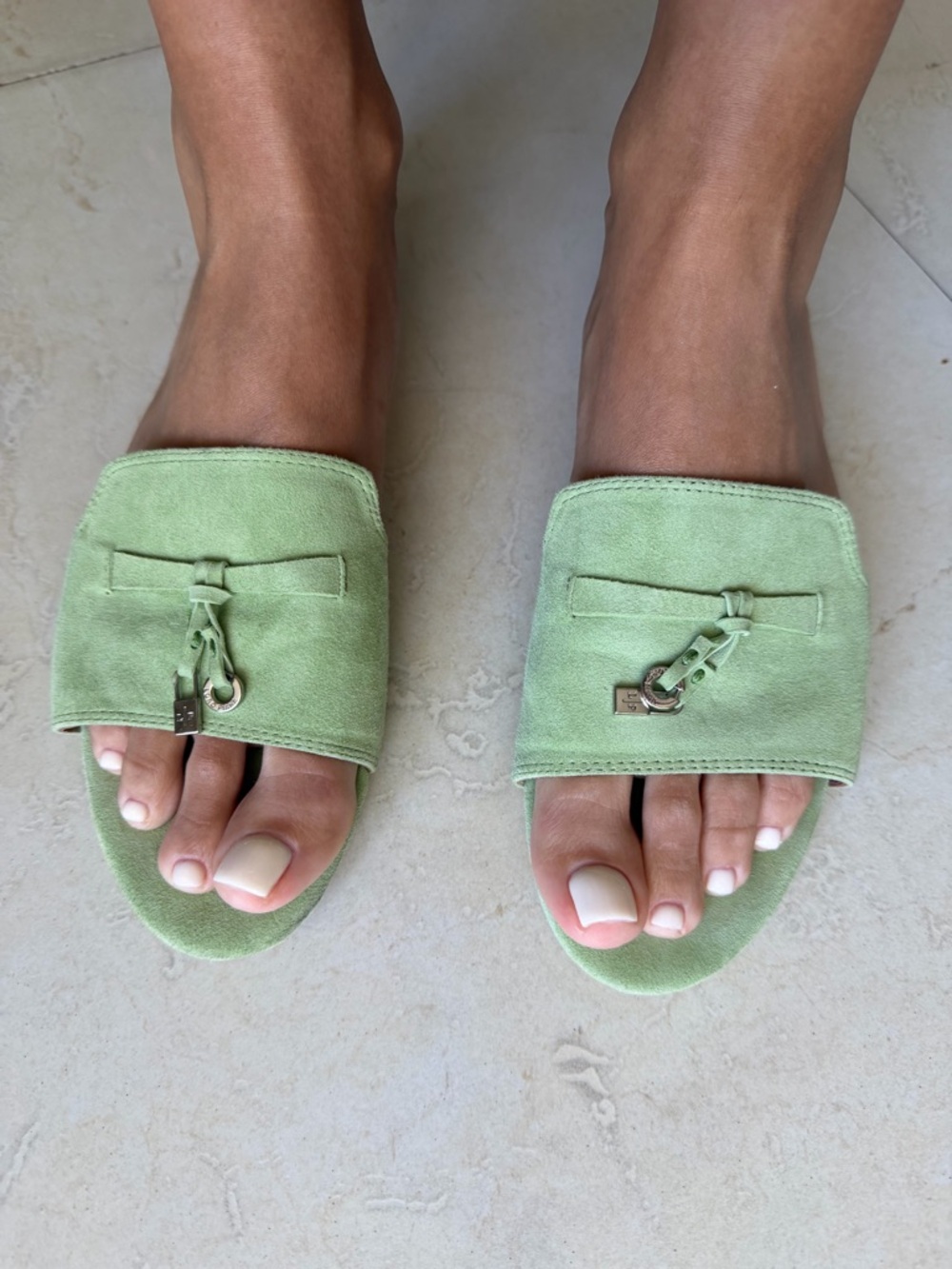 Light Green Suede Slide Sandals